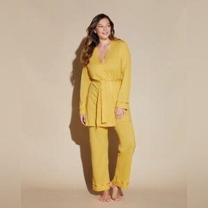 Cosabella Bella Curvy 3 Piece Pajama Set - Robe Camisole Pants, Serengeti Yellow